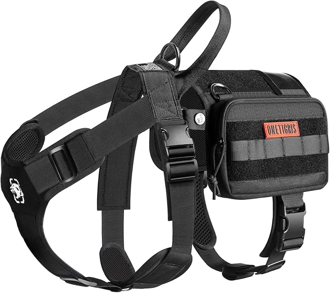 OneTigris Service Dog Vest Harness, Service Dog Cape Guardian Dog Backpack Harness with Pouches Dog Saddle Bag for Small Medium and Large Dogs (Black, Large)