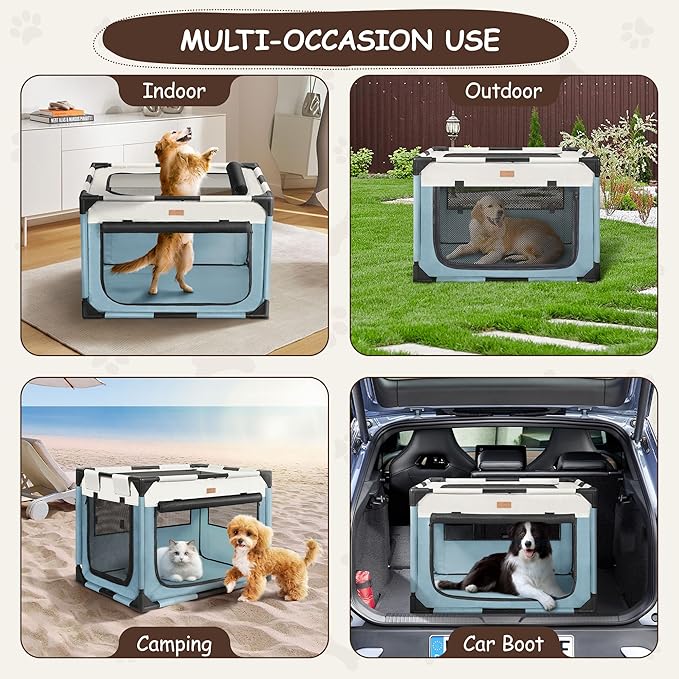 Dog Crate - Soft Pet Kennel for Dogs/Cats, 3-Door Breathable Travel Cage with Mesh Window, Portable Dog Kennel for Indoor & Outdoor，Blue-M