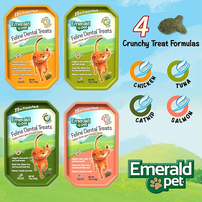Feline Dental Treats — Tasty and Crunchy Cat Dental Treats Grain Free — Natural Dental Treats to Clean Cat Teeth, Freshen Cat Breath, and Reduce Plaque and Tartar Buildup — Tuna Treats, 11 oz