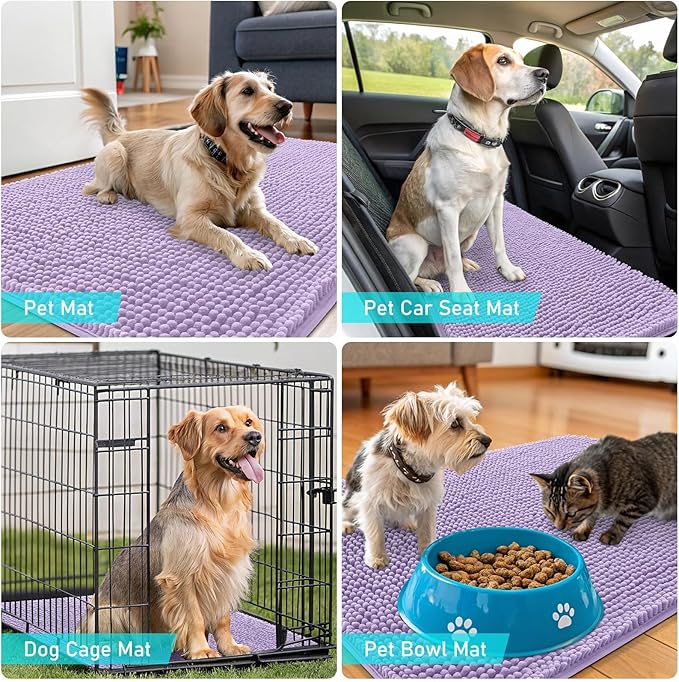 OLANLY Dog Door Mat for Muddy Paws 70x24, Absorbs Moisture and Dirt, Absorbent Non-Slip Washable Doormat, Quick Dry Chenille Mud Mat for Dogs, Entry Indoor Entryway Carpet for Inside Floor, Lavender
