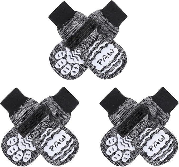 BEAUTYZOO Anti Slip Dog Socks for Small Medium Large Dogs,Paw Protector with Grips for Hardwood Floor Hot/Cold Pavement,Traction Control 3 Pairs AntiTwist Dog Shoes to Prevent Licking for Senior Dog
