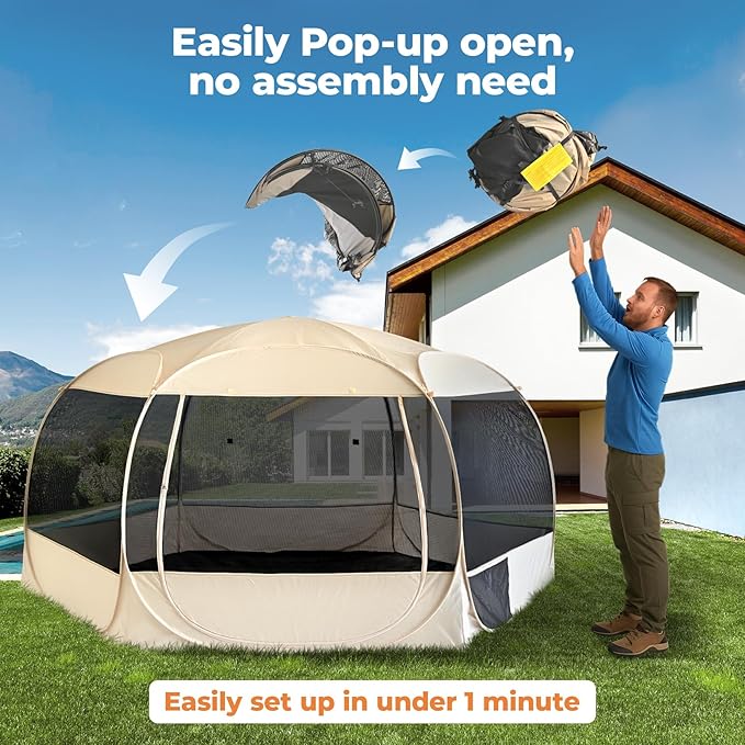 EighteenTek XXLarge Popup Portable Dog Houses, 10'x4.8'H Assembly-Free Gazebo-Style Dog Cot Cat Playpen Screen Pet Tent Sun Shade Shelter Dog Bed with Canopy for Outdoor Anti-Bugs with Leakproof Floor