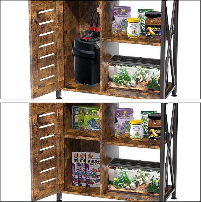 20-29 Gallon Fish Tank Stand, Aquarium Stand with Cabinet Accessories Storage, Heavy Duty Metal Frame, 31.49" L*15.74" W Tabletop, 330LBS Capacity, Rustic Brown PG07YGN