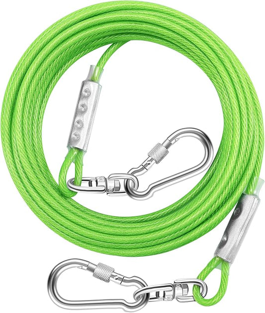 Dog Tie Out Cable for Outside,20FT Heavy Duty Dog Leash&Chains with Swivel Hook,Small-Large Dogs Runner Cable Up to 250lbs, Long Dogs Lead Line for Yard Outdoor and Camping (250lbs 20FT, Green)