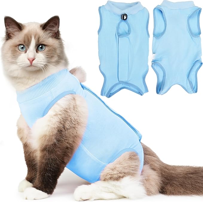 Cat Recovery Suit, Kitten Surgical Bodysuit for Abdominal Wound Anti Licking After Surgery, Pet Surgical Recovery Snugly Suit Cat Spay Recovery Suit Female for Small Male Female Cats Blue L