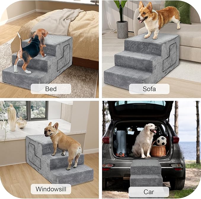 Dog Stairs for Small Dogs 23” H, 5-Step Dog Steps for High Bed, High-Density Foam Pet Stairs with Non-Slip Removable Washable Cover to Get on Bed