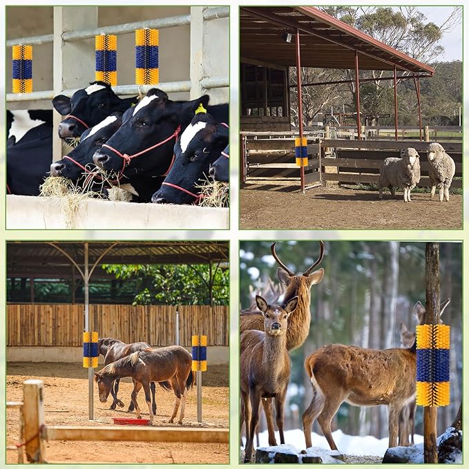 2PCS Livestock Scratching Brush, 17.5 x 7.8 Inch Goat Brushes for Grooming, Horse Brushes for Shedding, Livestock Brush with 8 Screws Great for Horse, Elk, Cattle, Pig, Sheep（Yellow）