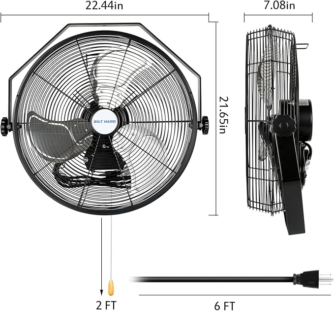BILT HARD 18 inch Industrial Wall Fan, 4300 CFM, 3-Speeds High Velocity Wall Mount Fan with Sealed Motor, Heavy Duty Metal Barn Fans, 2 Pack