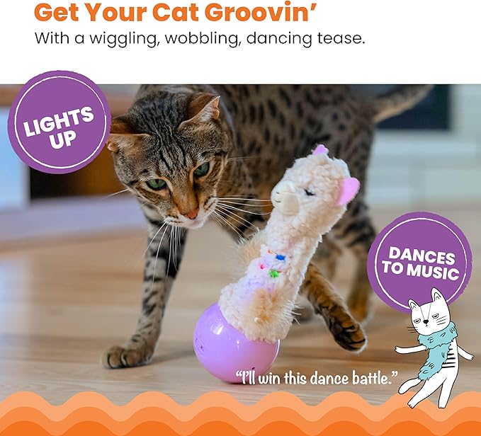 Catstages Electronic Dancing Llama Interactive Cat Toy, Wobbles and Plays Music, Battery Powered, Plush, White