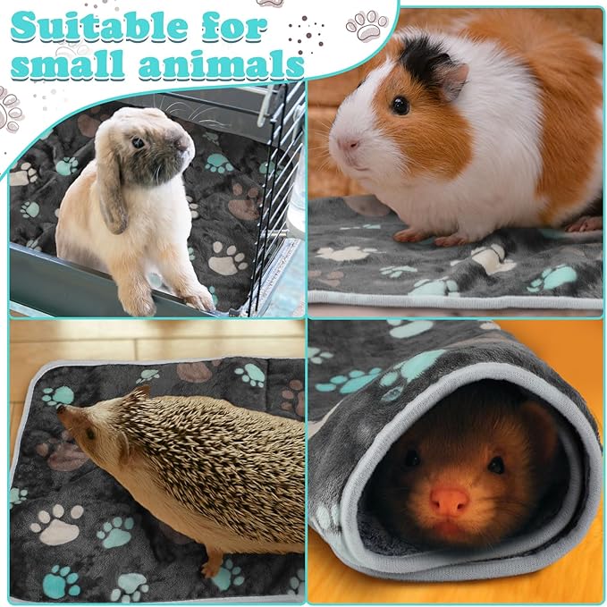4 Pcs Waterproof Guinea Pig Blankets Washable Small Animal Fleece Bedding Absorbent Guinea Pig Cage Liners Reusable Pet Pee Pad Sleep Mat Pad Cover for Hamster Ferret (Cute Paw,24 x 16 Inch)