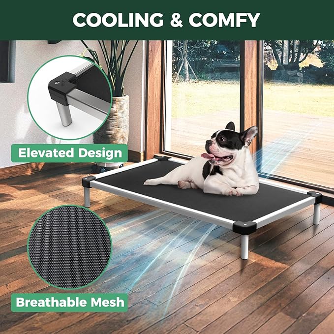 FXW TitanNest Chew-Proof Elevated Dog Bed, Raised Cot for Indoor/Outdoor/Camping Use, Durable & Waterproof Cooling Pet Bed for Extra Large Dogs, 56.0" L x 31.0" W x 7.3" H, Black