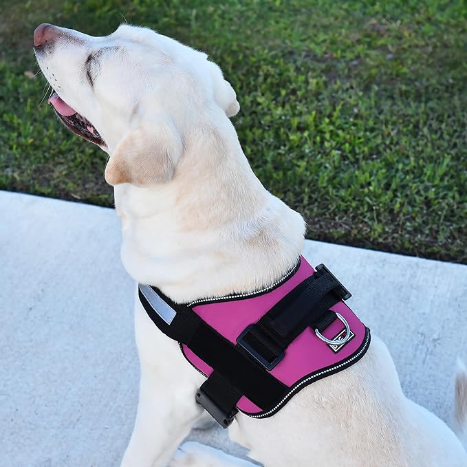 Dogline Dog Harness, Reflective No-Pull Adjustable Vest with Handle, Breathable No-Choke Harness for Small, Medium or Large Dogs Room for Patches Girth 27 to 34 in Pink