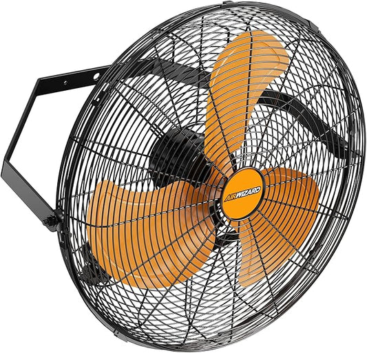 20 Inch Industrial Wall Mount Fan, 4850 CFM High Velocity Metal Wall Fan, 3 Speed, Adjustable Tilt, Commercial Use for Garage, Gym, Covered Patio, Workshop, Greenhouse - UL Listed