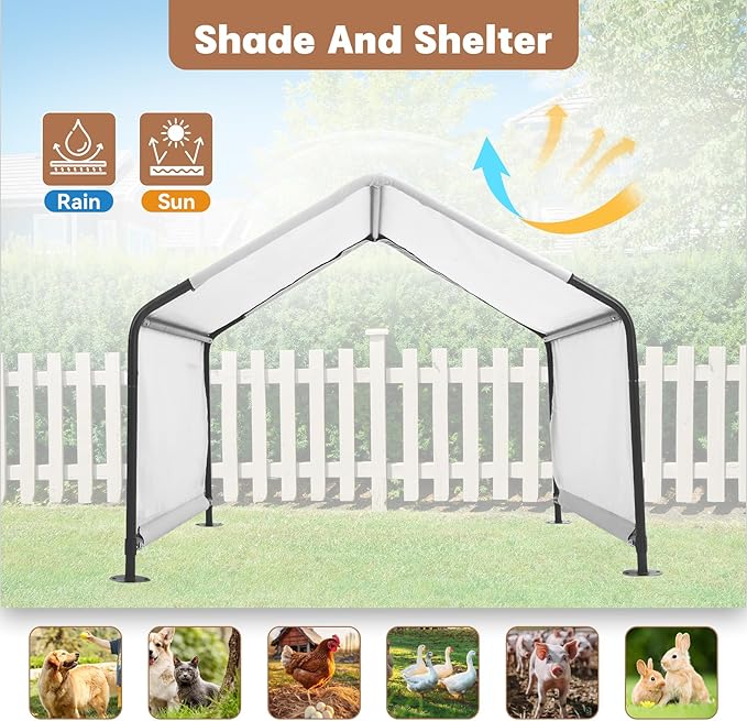 Dog Shade Shelter Outdoor 4'x4'x3' Tent for Large Medium Dogs, Outside Sun Rain Canopy Pet House for Cats Pigs Livestock with Waterproof Roof Ground Nails,Grey