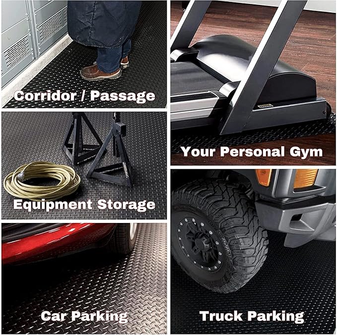 SEAL 6 x 8 Ft Premium Garage Floor Mat, Solid 2.8mm Thickened Black Commercial Grade Heavy Duty Parking Mat for Garage Floor, Golf Cart, Water/Stain Resistant Floor Runner (Embossed Diamond Plate)
