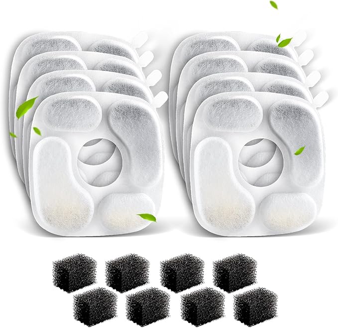 Cat Fountain Filters for 95 oz/2.8 Liter Automatic Pet Fountain Cat Fountain (8 Filters+8 Sponges)