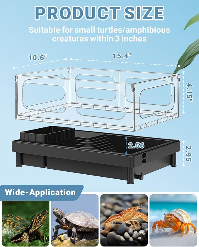 GOZILLA Small Turtle Tank Kit(Tank+Lamp+Filter), Acrylic Turtle Starter Kit with Adjustable Lamp, Reptile Habitat and Terrarium with Multi-Functional Areas for Small Reptiles. (Black Kit)