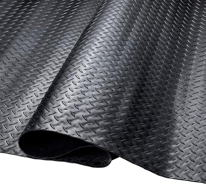 SEAL 4 x 20 Ft Premium Garage Floor Mat, Solid 2.8mm Thickened Black Commercial Grade Heavy Duty Parking Mat for Garage Floor, Golf Cart, Water/Stain Resistant Floor Runner (Embossed Diamond Plate)