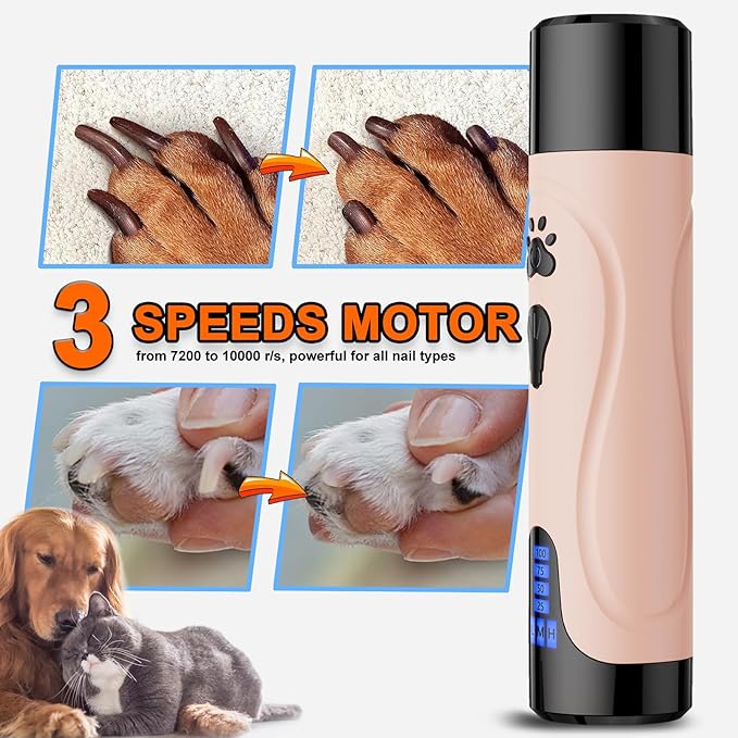 YABIFE Dog Nail Grinder, Dog Nail Trimmers and Clippers Kit, Super Quiet, Rechargeable, for Small Large Dogs Cats Toenail Claw Grooming,3 Speeds
