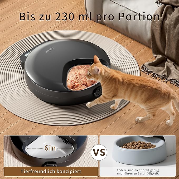 Automatic Cat Feeder Wet Food, Whisker-Friendly Automatic Cat Food Dispenser True 4-Meal Design with Locking Lid, Smart Timer Feeder for Wet Cat/Dog ，2-Ice Packs, Easy to Clean (Black)