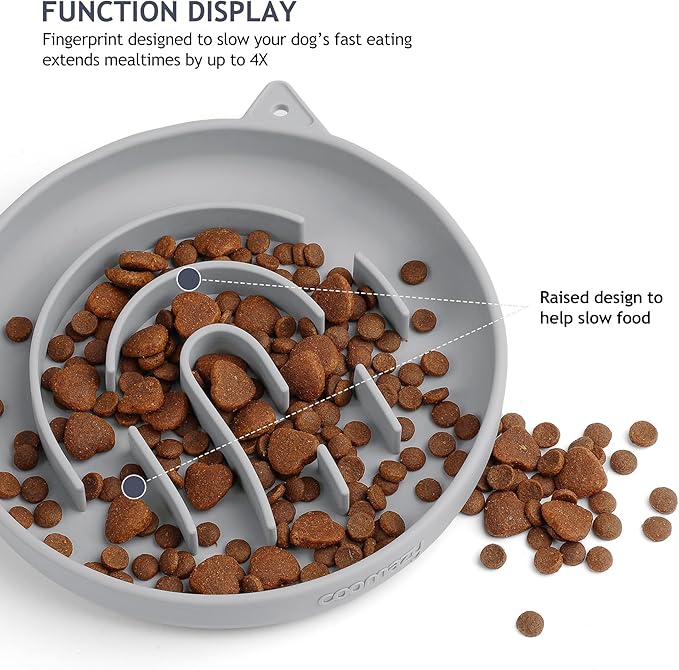 Coomazy Silicone Slow Feeder Dog Cat Bowls, Interactive Puzzle Toy for Pets Food Training, Keeps Dogs Cats Busy, Prevents Puppy Kitty Overeating (Smoke Gray, 1.4Cup)