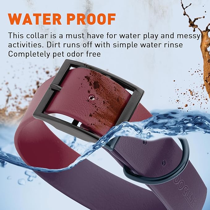Dogline Biothane Waterproof Dog Collar Strong Coated Nylon Webbing with Black Hardware Odor- Proof for Easy Care Easy to Clean High Performance Fits Small Medium or Large Dogs, Merlot Burgundy