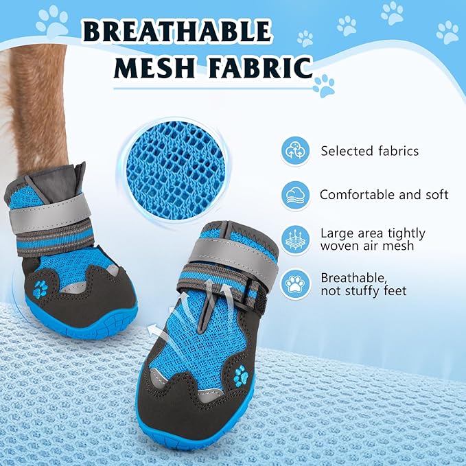 Dog Shoes for Large Medium Small Dog, Mesh Breathable Dog Shoes for Hot Pavement, Anti-Slip Dogs Boots Paw Protectors with Reflective for Outdoor Walking Indoor Hardfloors (Size 1)