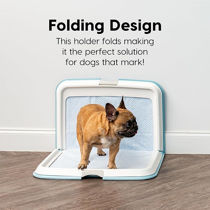 IRIS USA Pee Pad Holder - For Large Sized Puppy and Puppy Training Pads, Secured Latches, Non-Skid Feet, High Polish Finish for Easy Cleaning, Leak Protection, Fits 28"x 34" Pad or Larger, Square, Blue