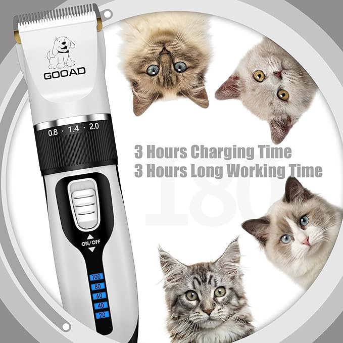 Cat Clippers for Matted Hair, Cat Grooming Kit, Cordless Cat Shaver for Long Hair, Low Noise Paw Trimmer, Cat Hair Trimmer for Grooming,Quiet Pet Hair Clippers Tools for Cats Dogs (White)