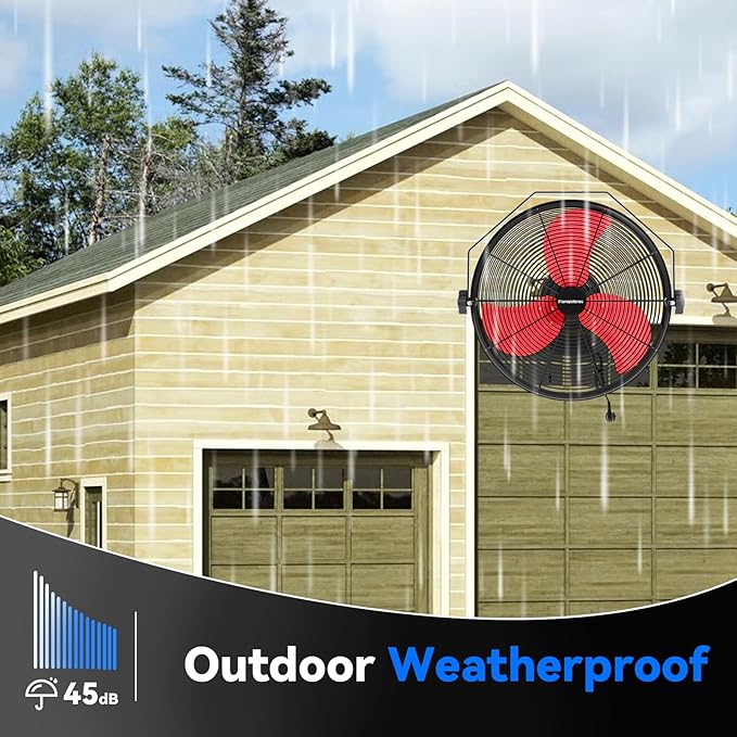 2600 CFM 14 inch Outdoor High Velocity Wall Mounted Fan, 3-Speed Metal Fans with IP44 Enclosure Motor, Industrial Grade Weatherproof Wall Fan for Patio, Greenhouse, Garage, and Gazebo