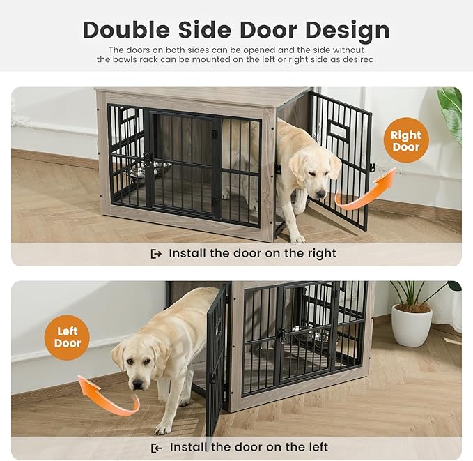 Gardner Pet Dog Crate Furniture for Small Dog, 27.2 Inches Dog Kennel Indoor, Wooden Dog Cage End Table, Heavy Duty Dog Crates, Rustic Grey