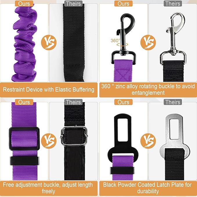 LivTee Dog Seat Belt for Car, Retractable Pet Safety Harness, Adjustable Nylon Dog Seatbelt Leash, Comfortable Dog Accessories for Vehicles (Purple-1PCS)