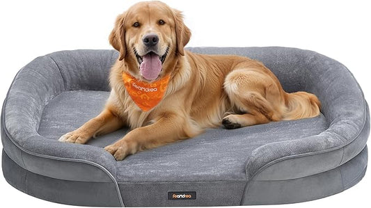 Feandrea Dog Bed, Large Orthopaedic Dog Sofa Bed, 42 x 30 x 7 Inches, Egg Crate Foam, Waterproof Liner, Raised Edges, Removable and Machine Washable Cover, Non-Slip, Light Gray UPGW283G01