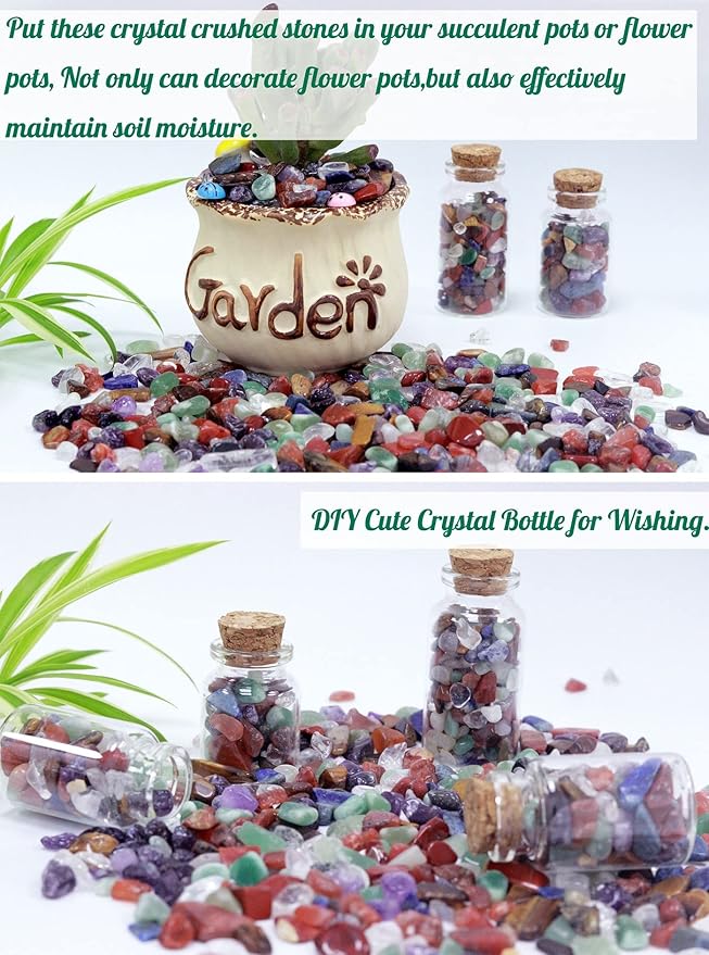 7Chakra Aquarium Gravel Rocks Natural Tumbled Healing Crystal Chips Bulk Gemstones Tumbled Crushed Stones for Fountain Vase Filler Planters Decorative Fish Tank Potted Reiki Energy Balancing 0.44lb