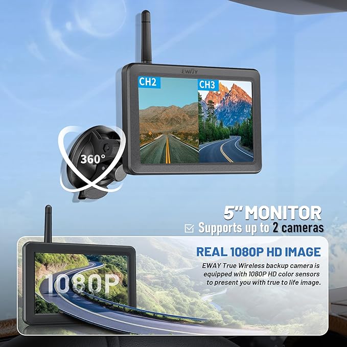 EWAY Wireless WiFi Magnetic Hitch Backup Camera 1080P HD Rechargeable Battery Powered No Wiring Rear View Reverse Monitoring Camera for Car Truck Pickup RV Camper 5th Wheel Horse Trailer Boat Trailer