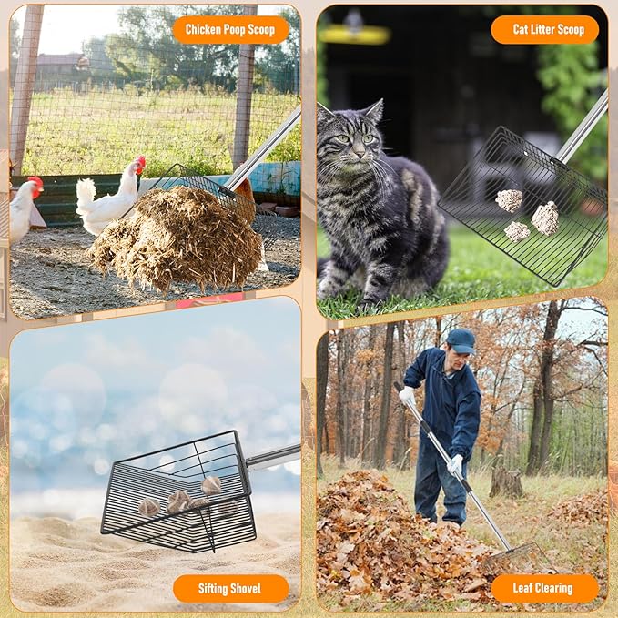 Chicken Coop Pooper Scooper, 36" to 67" Stainless Steel Long Handle Cat Litter Scoop, 5 Segment Extendable Dog Poop Scooper Long Handle, Pet Pooper Scooper for Chicken Dog Cat Manure Rabbit Manure