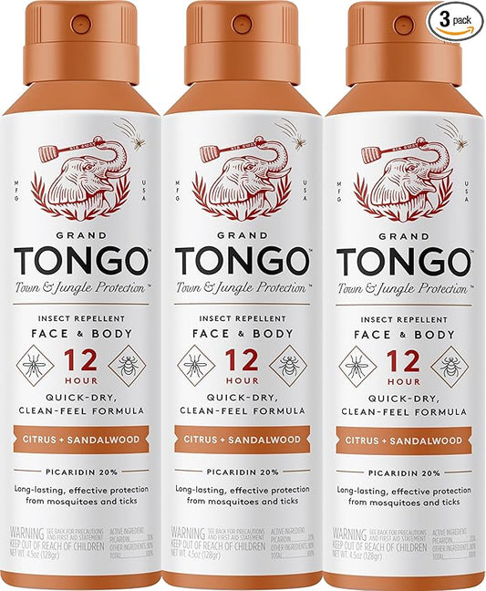 Citrus + Sandalwood Insect Repellent, 12-Hour Mosquito & Tick Protection, Picaridin-Based, Water-Based, Lightweight, Quick-Drying, Vanishing Scent, DEET Alternative, Face & Body Use,3 Pack