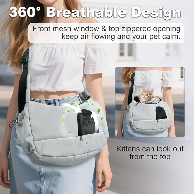 Cat Sling, Dog Carriers for Small Dogs up to 8.8 lbs Kitten and Puppy, Breathable Cats Carrier Pouch Pet Purse with Pockets, Hands-Free Pet Carrier with Safety Harness for Travel, Gray