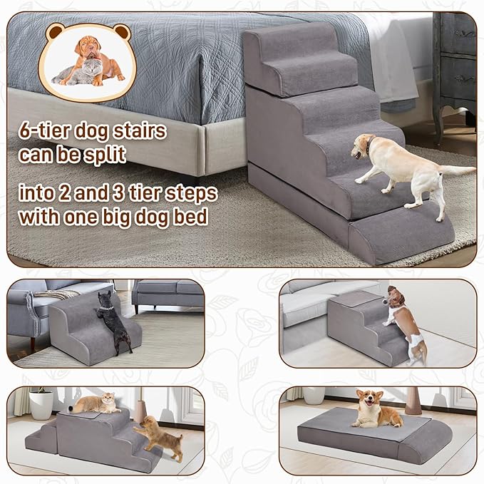 24-30inches High Dog Stairs & Steps for High Beds Tall, LitaiL 29inch 6 Steps Pet Stairs/Steps for High Beds Large Dogs, Non-Slip Dog Ramps for Small Dogs, for Older Cats