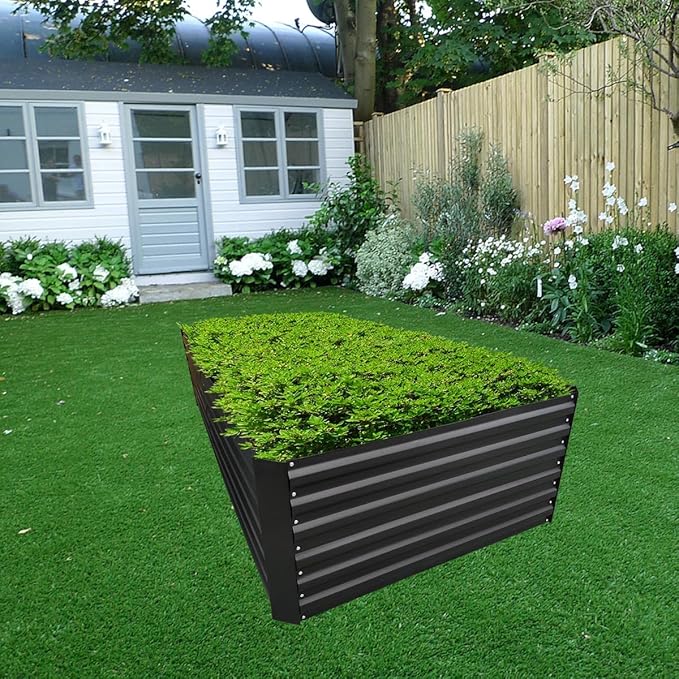 8x4x2FT Metal Raised Garden Bed Kit, Galvanized Outdoor Garden Bed Planter Box for Vegetables, Flowers, Herbs, Succulents and More, Black