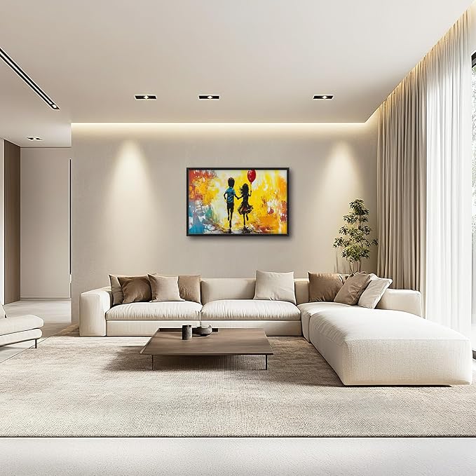 Framed Large Banksy Wall Art for Living Room, Oversized Colorful Graffiti Children Wall Decor, Peaceful Canvas Painting Pictures Modern Artwork Home Decoration for Living Room Bedroom 36"x24"