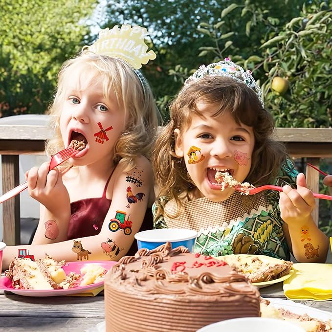 72 PCS Farm Barnyard Animal Pre-Cut Temporary Tattoos Sticker Birthday Decorations Party Supplies Favors Gift Boy Girl Farmhouse Cow Chicken Tattoo School Reward Themed (Normal)