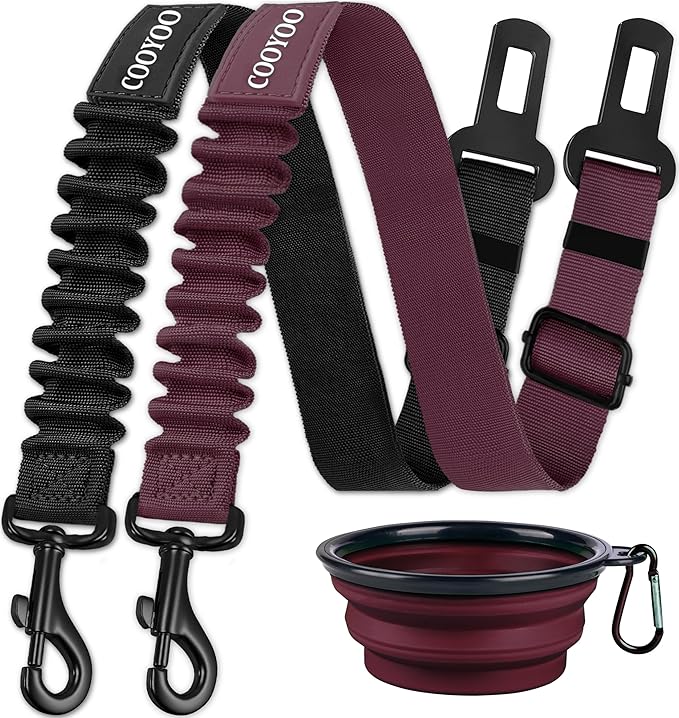 COOYOO Dog Seat Belt,3 Piece Set Retractable Dog Car Adjustable Seatbelts for Vehicle Nylon Pet Safety Heavy Duty & Elastic & Durable Car Harness for Dogs