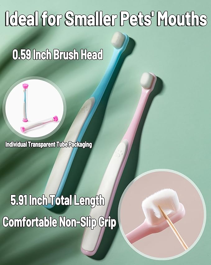 E.M&S.T by Emmeliestella Small Dog & Cat Toothbrush Micro Head, Cat Dental Care, Pets Toothbrush, Oral Hygiene, Easy to Handle, Deep Clean, Extra Soft Bristles, Independent Packaging, Blue&Pink 3PCS