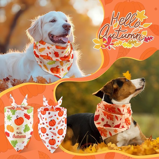 Abbylike 50 Pcs Fall Dog Bandanas Bulk Pumpkin Bandanas for Dogs Triangle Kerchief Bibs Scarf for Small Medium Large Pets Autumn Thanksgiving Costume Accessories, 25 Styles (25.6 x 17.7 x 17.7 Inch)