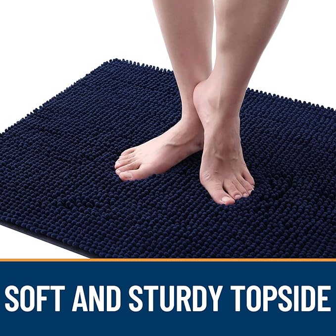 OLANLY Dog Door Mat Set 2-Piece 36x24, Absorbs Moisture and Dirt, Absorbent Non-Slip Washable Doormat, Quick Dry Chenille Mud Mat for Dogs, Entry Indoor Entryway Carpet for Inside Floor, Navy Blue
