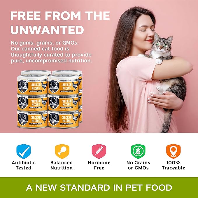 Chicken Recipe in Broth, Shredded Wet Cat Food, Grain-Free Protein, Non-GMO, 12 Pack