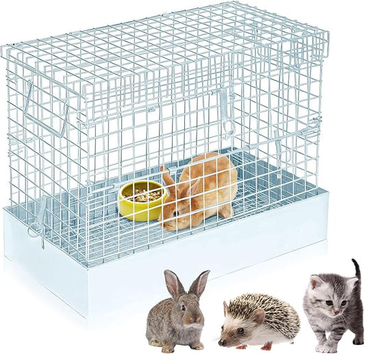 Folding Rabbit Cage, 18 x 10 x 14 in Portable Bunny Carrier with Tray and Handles for Transport, Travel or Temporary Housing, Indoor Outdoor Pet Habitat Animal Enclosure