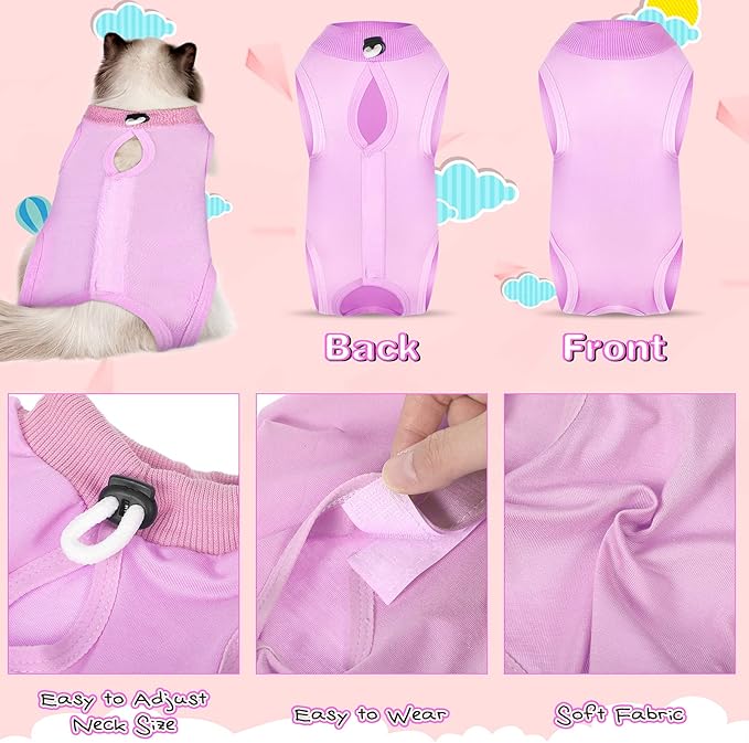 Nuanchu 3 Pieces Cat Recovery Suit Kitten Recovery Suit E-Collar Alternative for Cats and Dogs Abdominal Skin Anti Licking Pajama Clothes Sets(Medium)