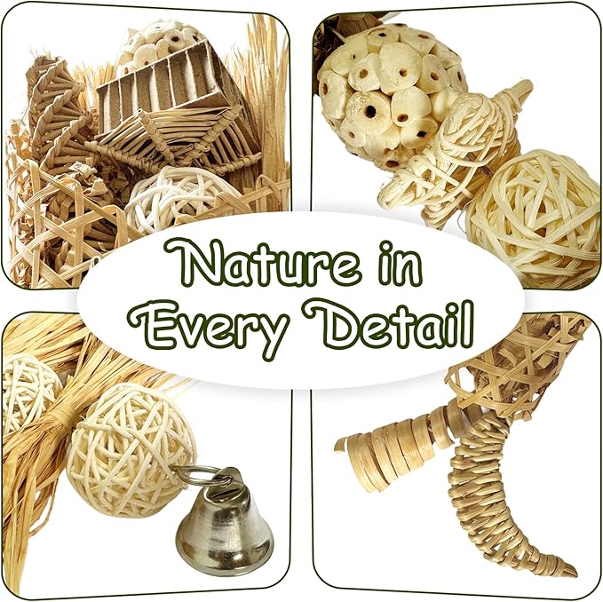 5-Pack Natural Flower Bird Toys – Foraging & Chewing Toys for Parakeets, Cockatiels, Conures & Small Birds – No Plastic, All-Natural Materials